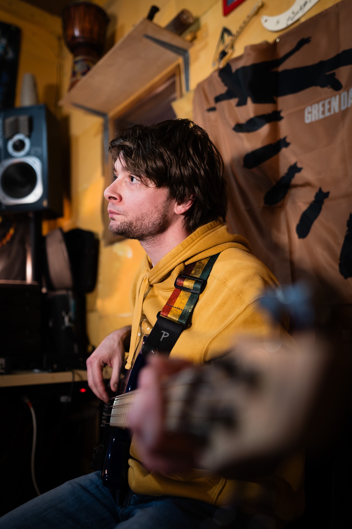 Guitarist during a studio session